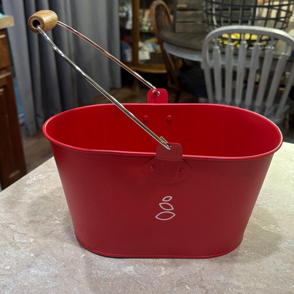 Red Metal Basket with Handle